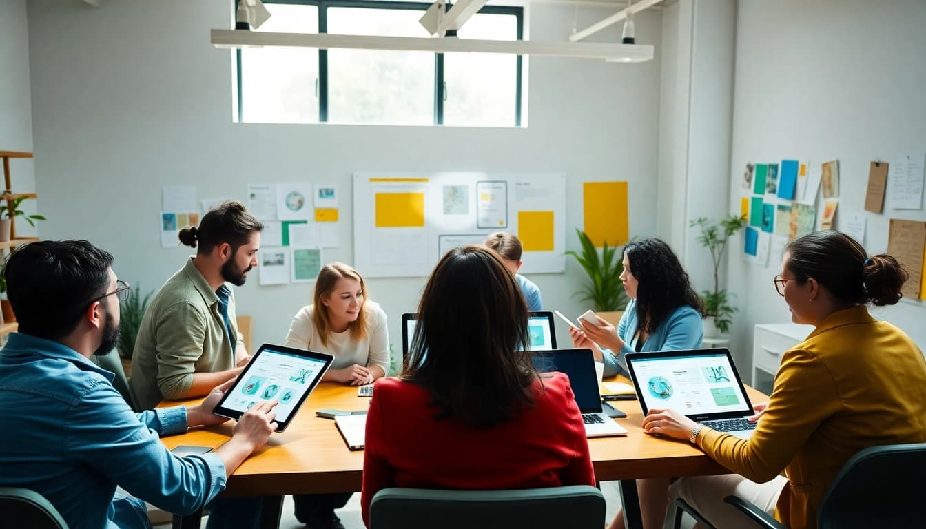 Creative workspace featuring Website Designers Hereford collaborating on vibrant website designs.
