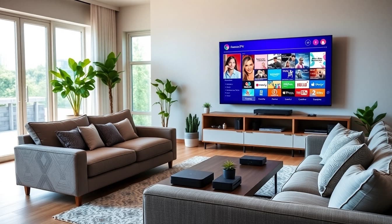 Stream iron iptv content from a modern living room setup featuring a sleek smart TV.