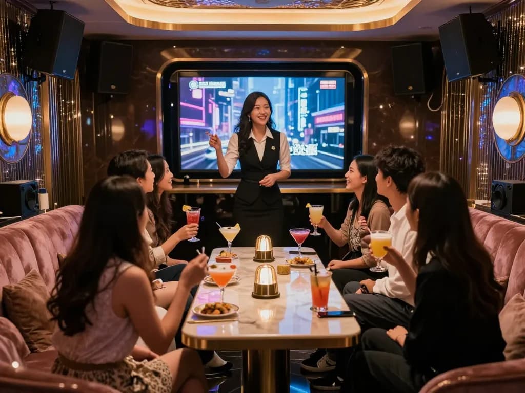 Enjoying the premium karaoke experience at https://www.gangnamtune.com/ with luxury decor and lively atmosphere.