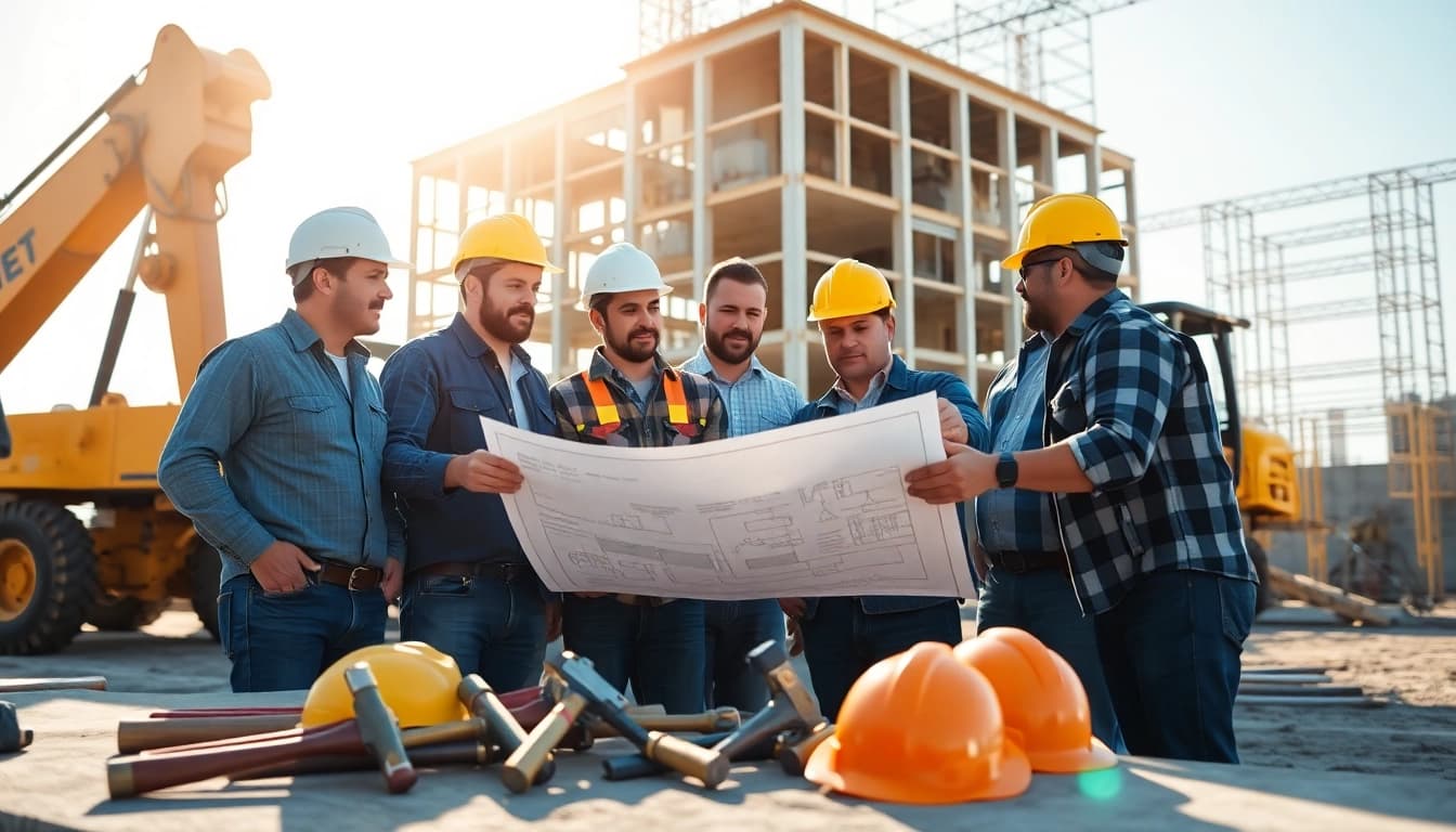 Southern California contractors association collaborating on a construction site for a new project.