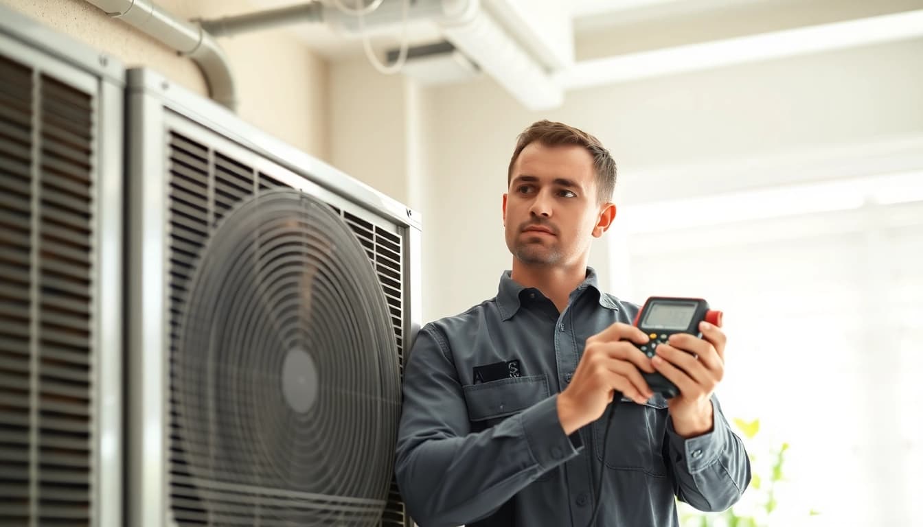 HVAC technician servicing an American Standard HVAC dealer system to ensure optimal performance.