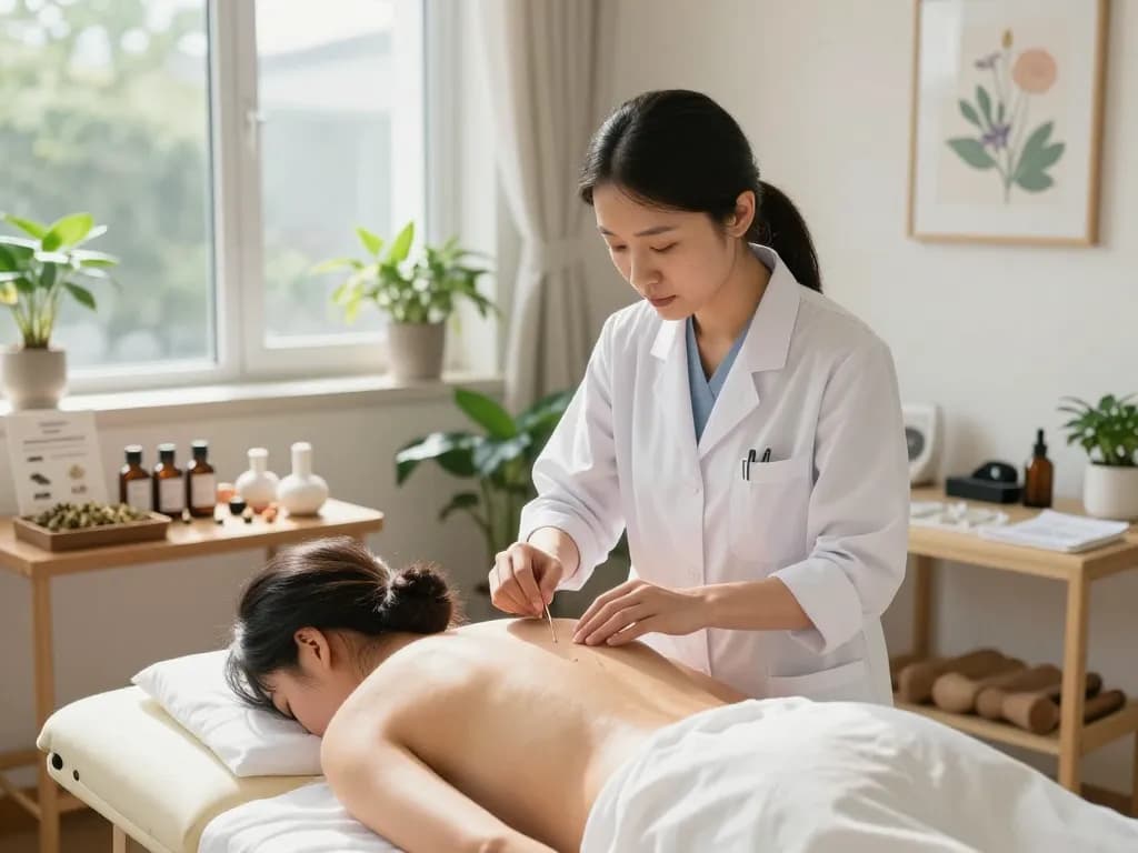 Expert healthcare at 수원한의원 demonstrating acupuncture treatment in serene wellness clinic.
