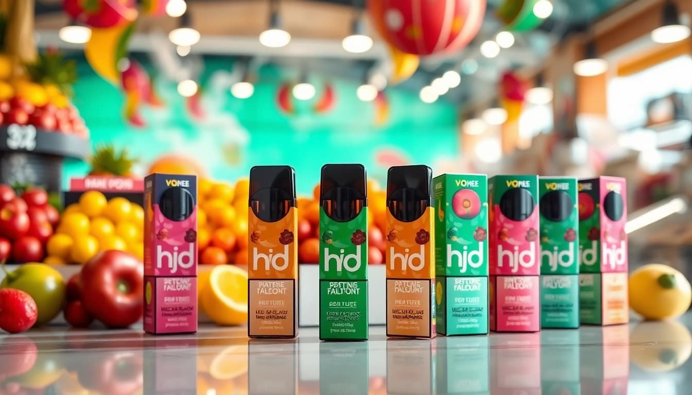 Entdecken Sie die Vielfalt der hqd pods mit bunten Geschmacksrichtungen in einer ansprechenden Präsentation.