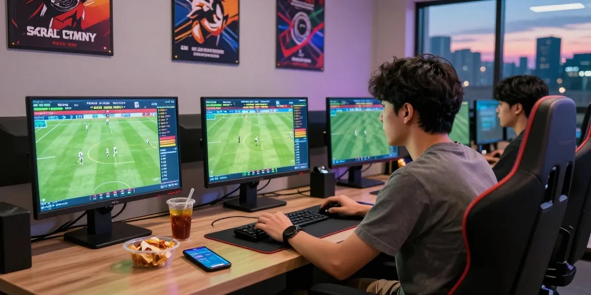 Agen Parlay Idngoal online sports betting setup with live matches and engaging atmosphere.