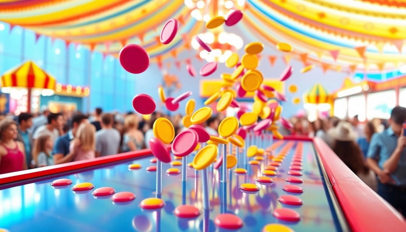 Permainan plinko yang penuh warna menampilkan chip yang meluncur ke bawah papan dengan kegembiraan.