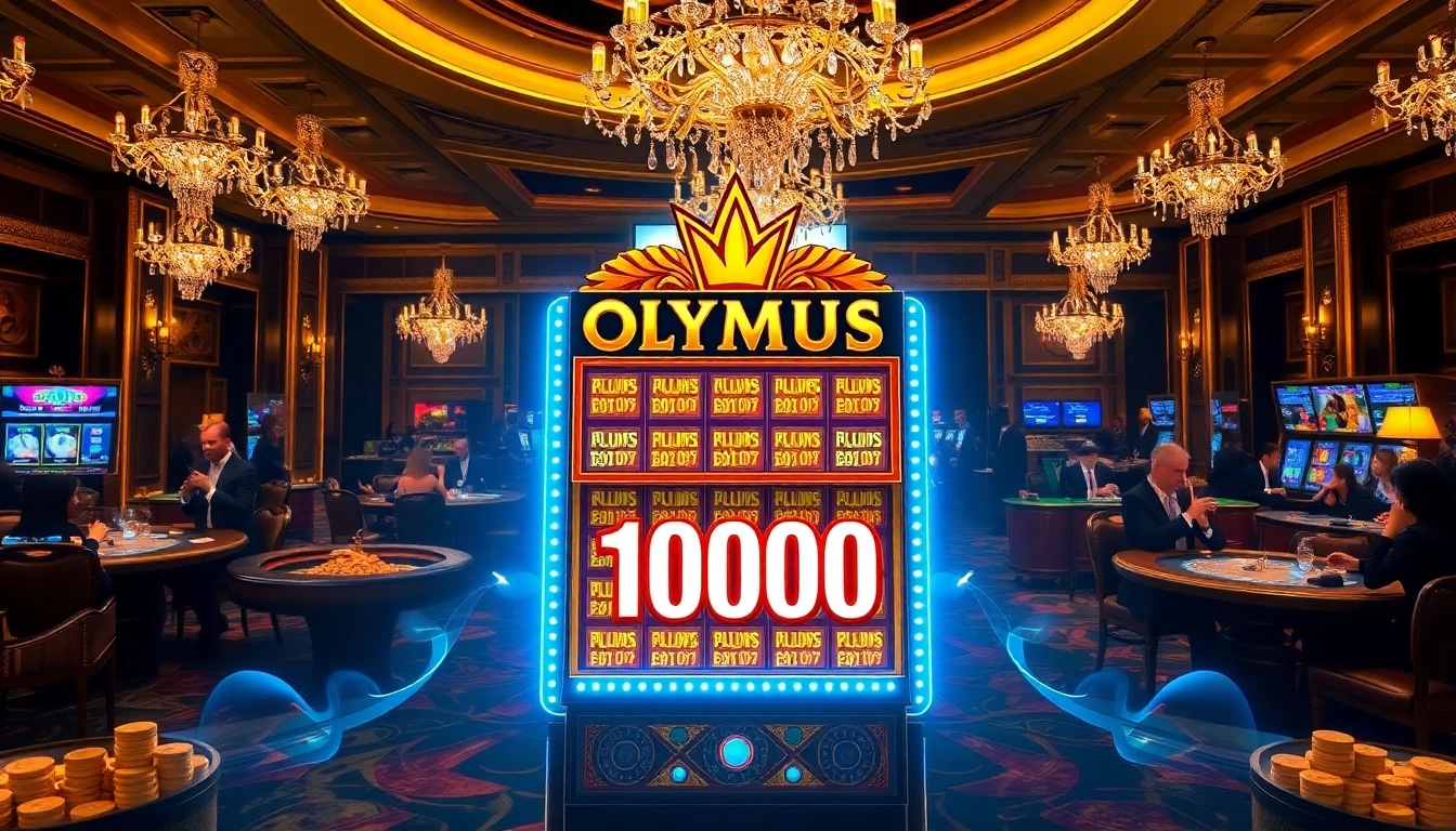 Rasakan permainan yang mendebarkan dengan mesin slot Olympus 1000, menggambarkan kemewahan dan kegembiraan di lingkungan kasino.
