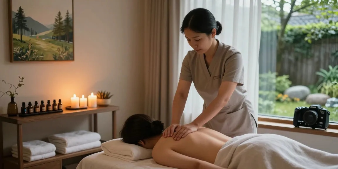 Experience a soothing 서울출장마사지 in a tranquil spa environment with calming lights and essential oils.