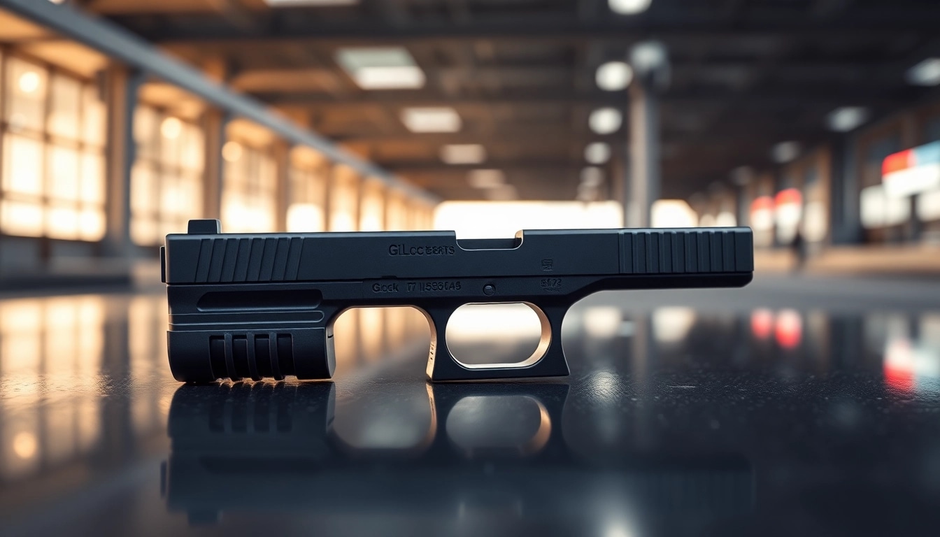 Showcasing a detailed glock 17 slide with intricate texture and design elements.