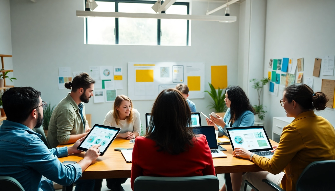 Creative workspace featuring Website Designers Hereford collaborating on vibrant website designs.