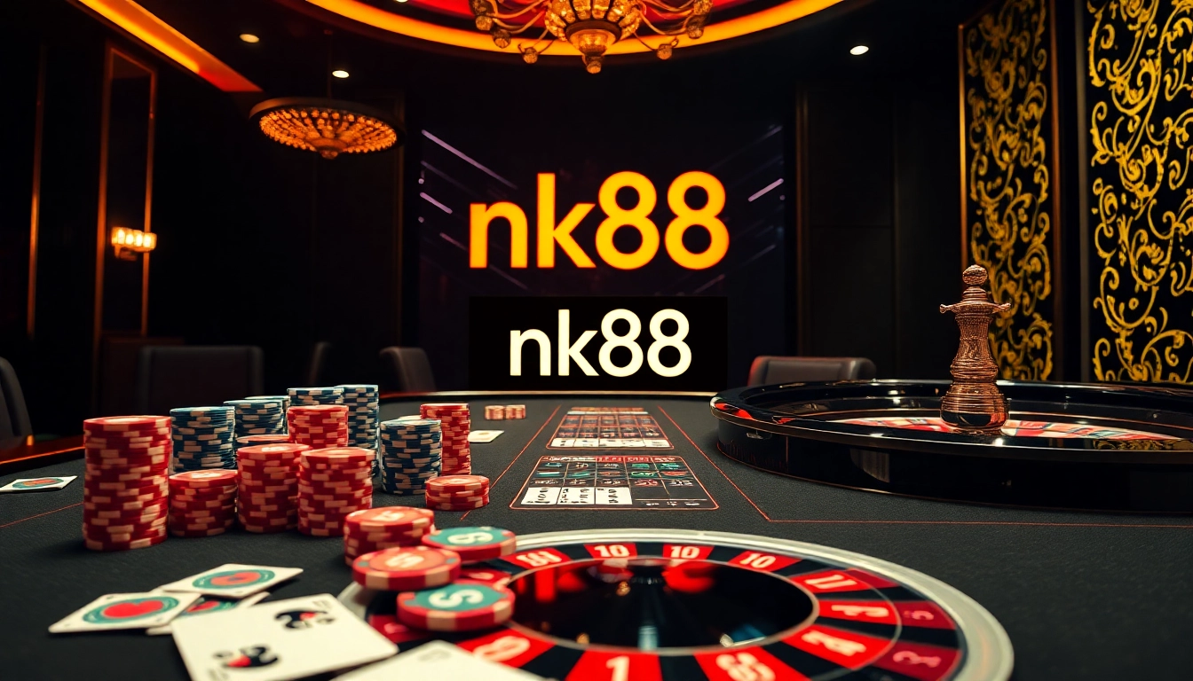 Experience high-stakes excitement at the nk88 casino table with vibrant chips and cards.