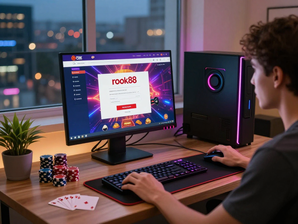 Log into rokok88 with excitement in a modern gaming setup
