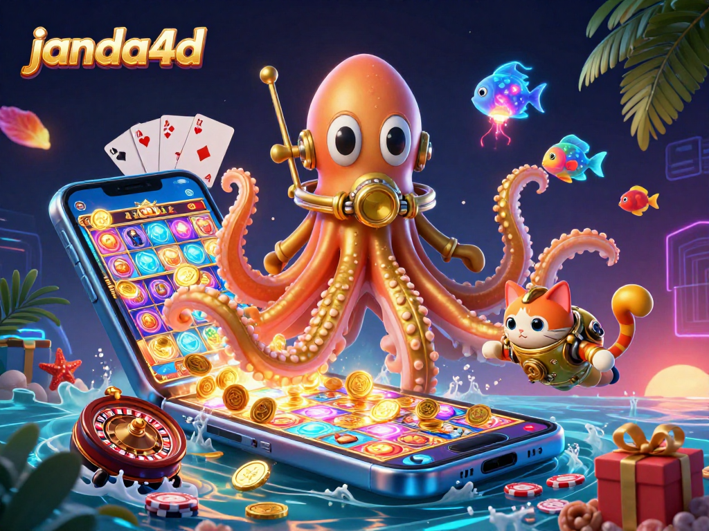 Mainkan slot di janda4d dengan kraken besar dan kucing selam, sambil dikelilingi permainan kasino