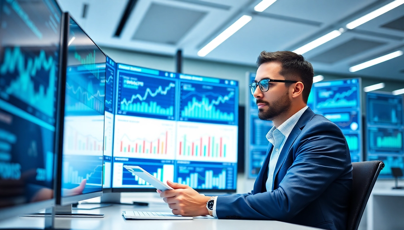 Analyze Content Gap Analysis data in a dynamic office setting with digital displays.