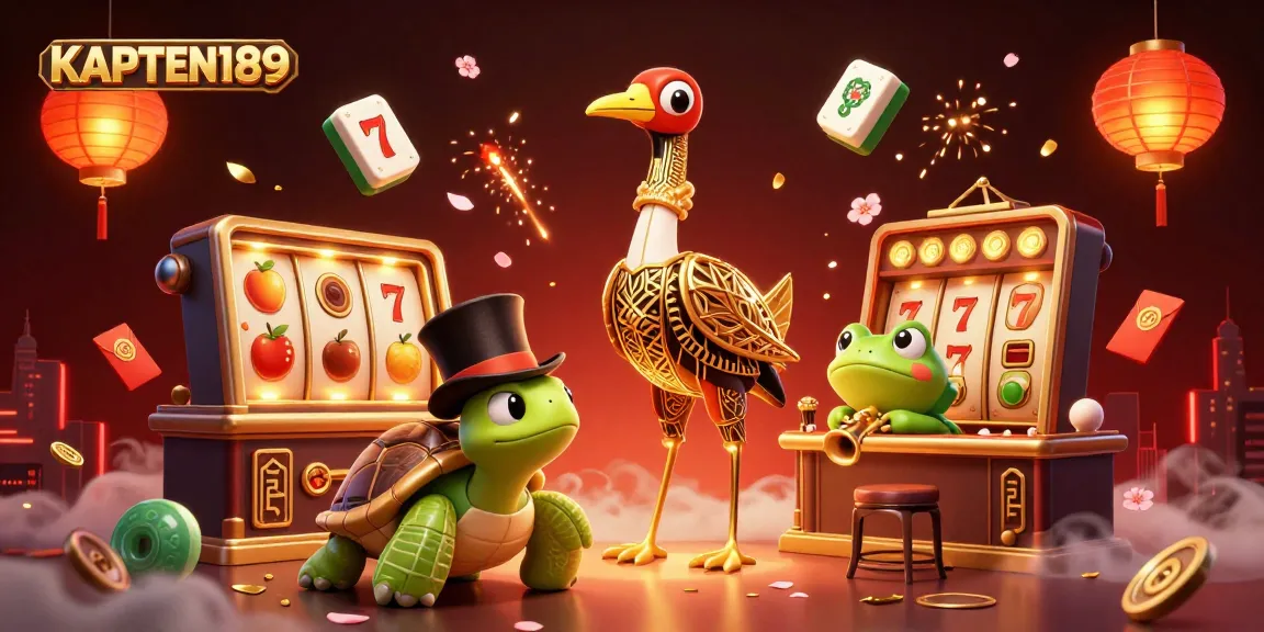 KAPTEN189 menghidupkan suasana kasino dengan simbol slot dan karakter ikonik dalam ilustrasi digital yang menakjubkan.