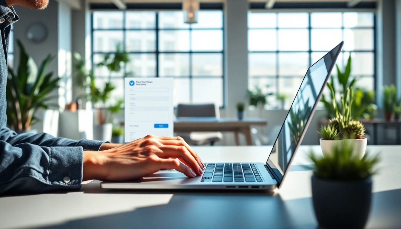 Complete your uk eta online application seamlessly on a laptop in a bright office.