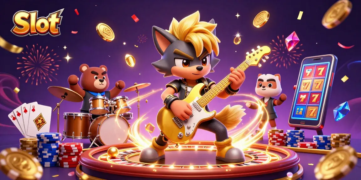 Engage with exciting Slot gameplay featuring 3D characters and vibrant casino elements in a dynamic scene.