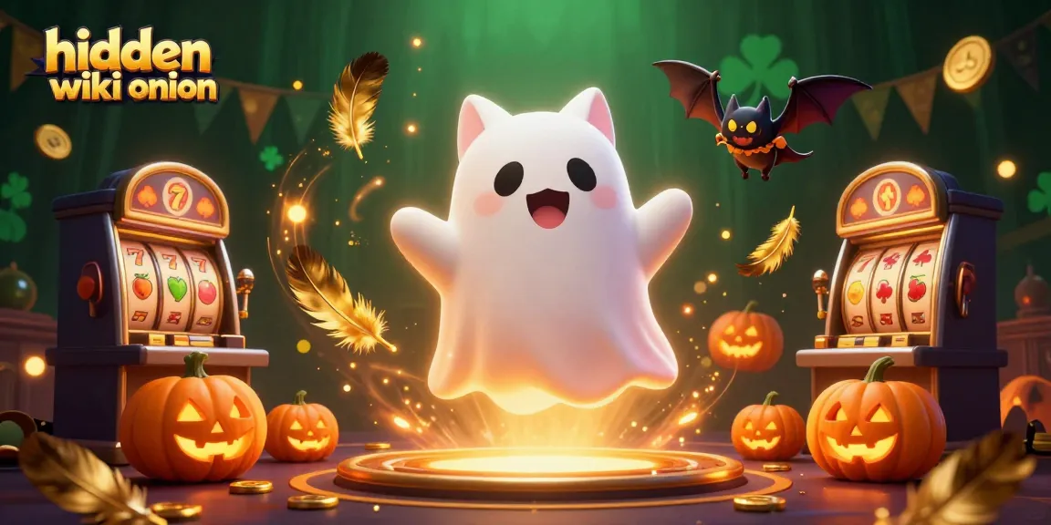 Engage with hidden wiki onion treasures in a vibrant haunted casino scene, featuring playful ghost cat and vibrant gaming elements.