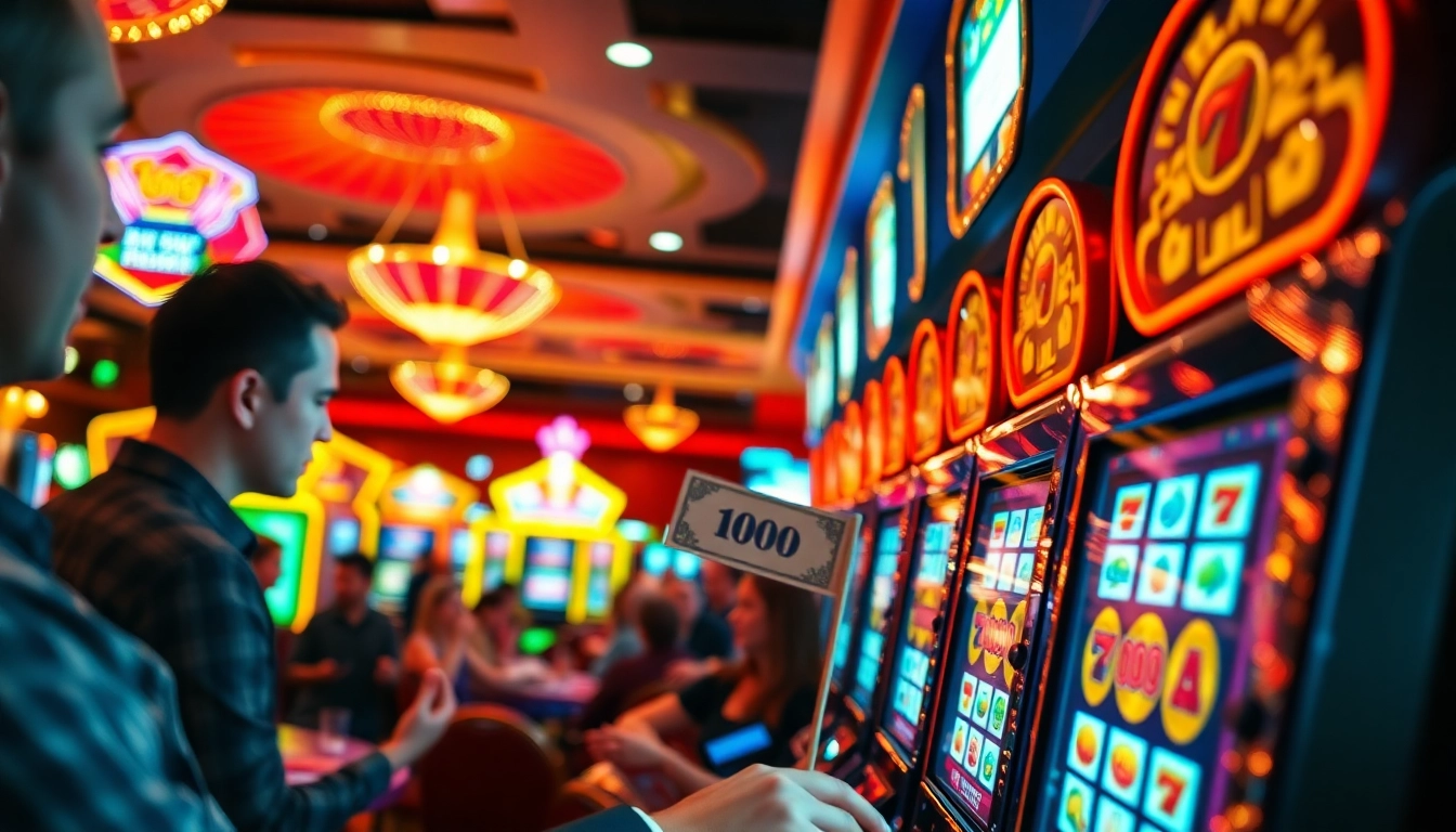Slot deposit 1000 berada di mesin permainan yang menarik perhatian dengan pencahayaan cerah.