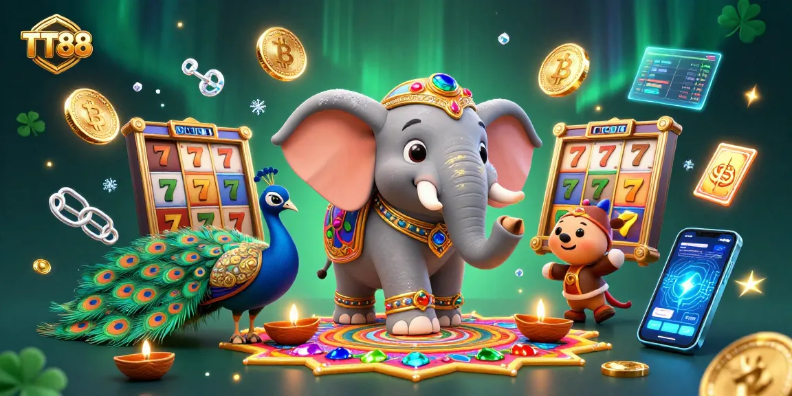 Experience exciting jackpots with TT88 in a vibrant, dynamic casino-themed illustration.