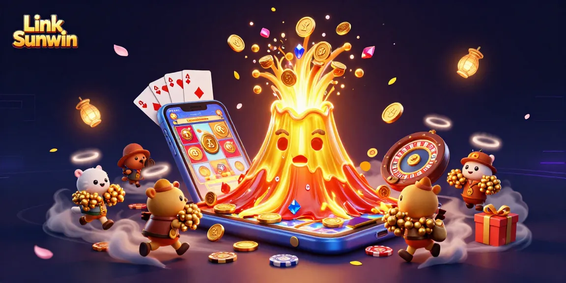 Explore exciting gaming with Link Sunwin: a vibrant 3D illustration of a casino adventure.