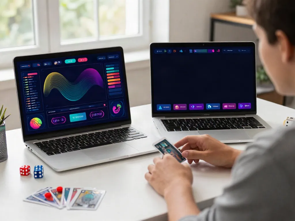 Pengguna Totobet berinteraksi dengan situs web taruhan online dari kantor modern dengan suasana menarik.