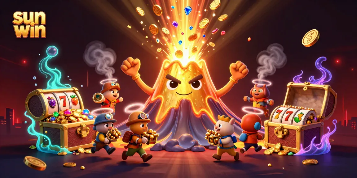 Win big at sun win with vibrant casino elements and characters in a thrill-filled illustration.