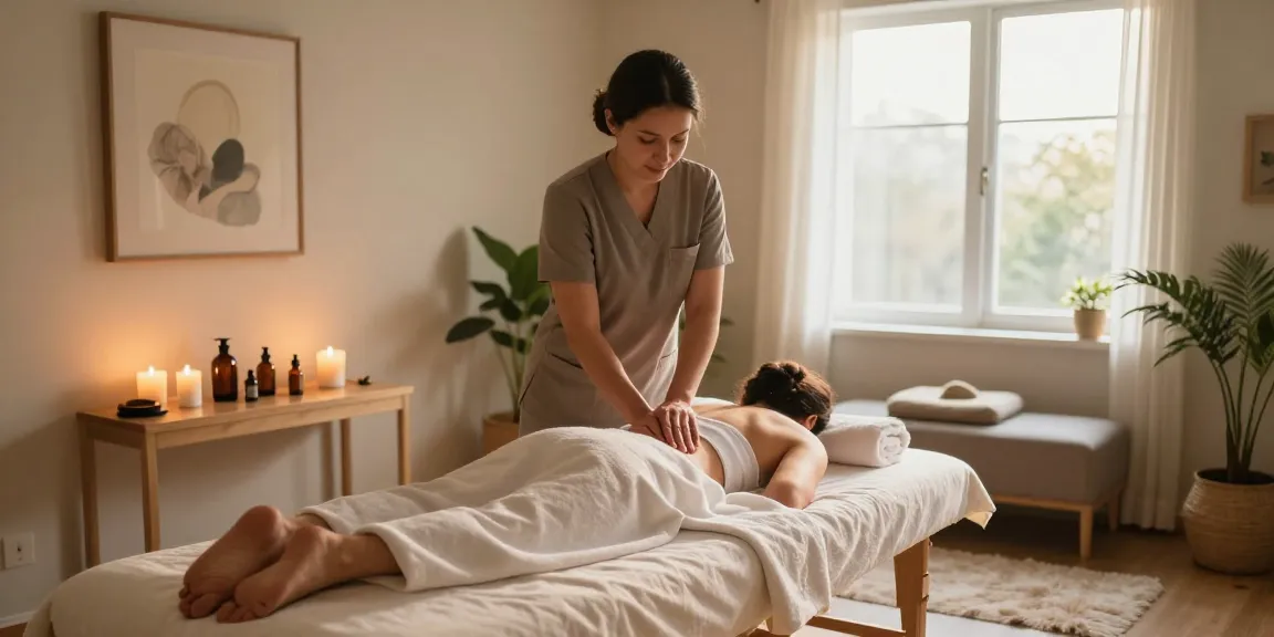Relaxing 은평구출장마사지 therapy room with warm morning light and aromatic setup.