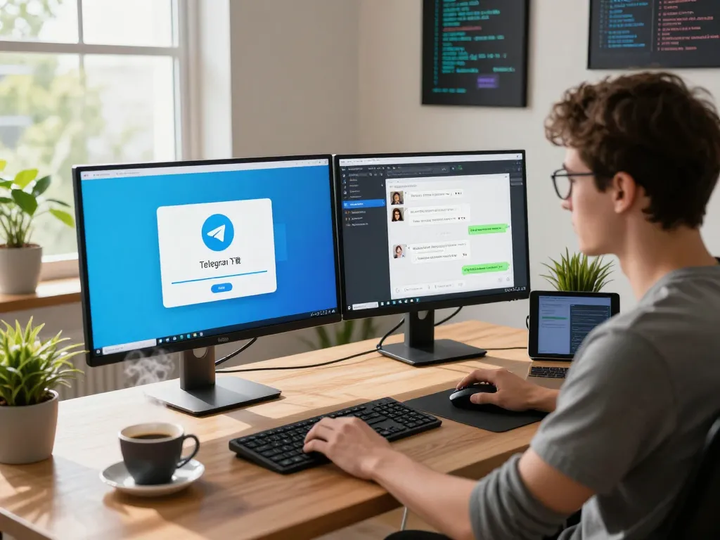 Enhance your productivity while using telegram 下载 in a modern home office setup.