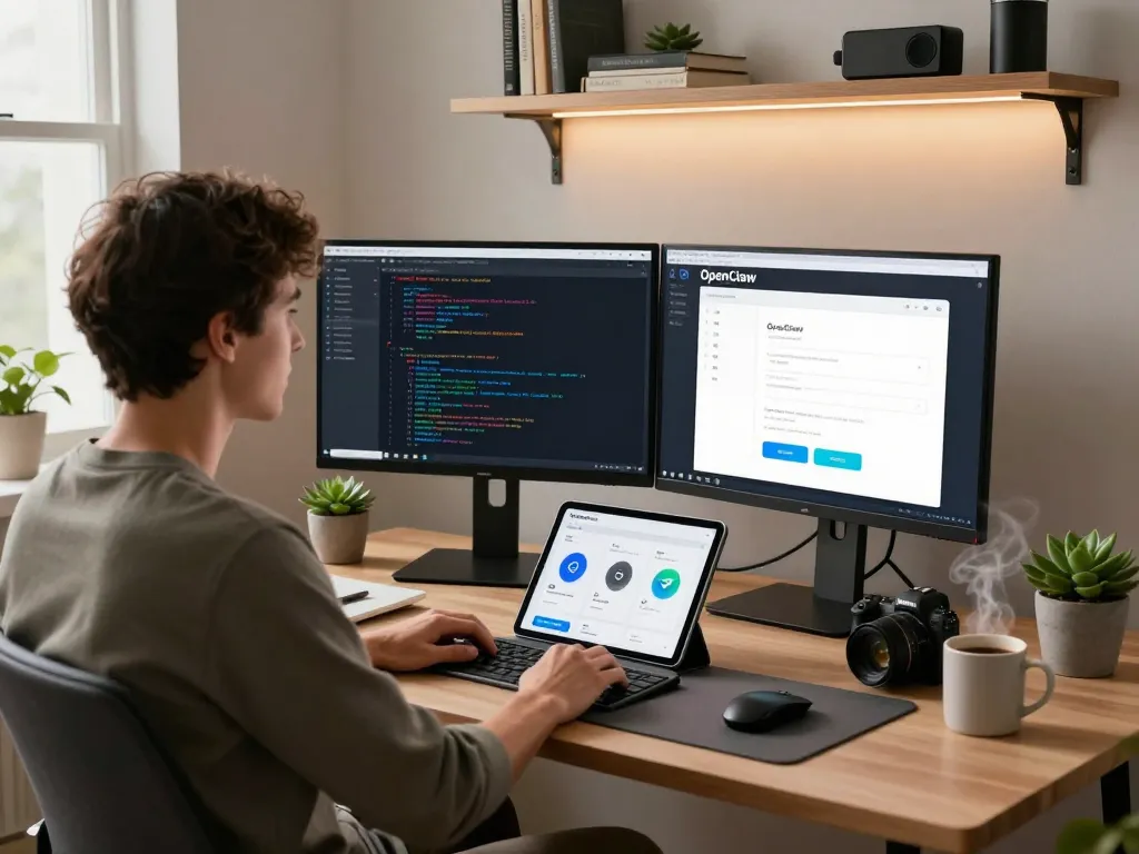 OpenClaw setup in a modern home office showcasing intelligent automation tools.
