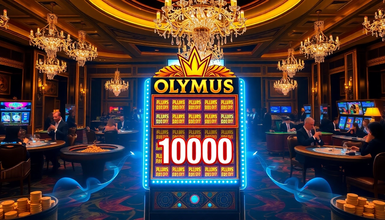 Rasakan permainan yang mendebarkan dengan mesin slot Olympus 1000, menggambarkan kemewahan dan kegembiraan di lingkungan kasino.