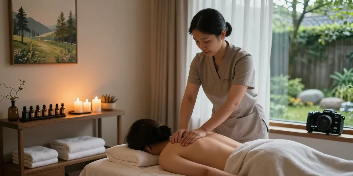 Experience a soothing 서울출장마사지 in a tranquil spa environment with calming lights and essential oils.