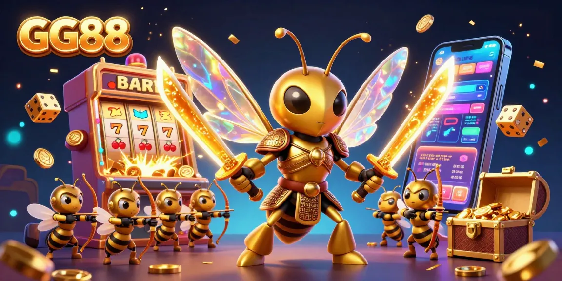 Engage with GG88's vibrant gaming universe, featuring epic 3D characters in an enchanting casino scene.