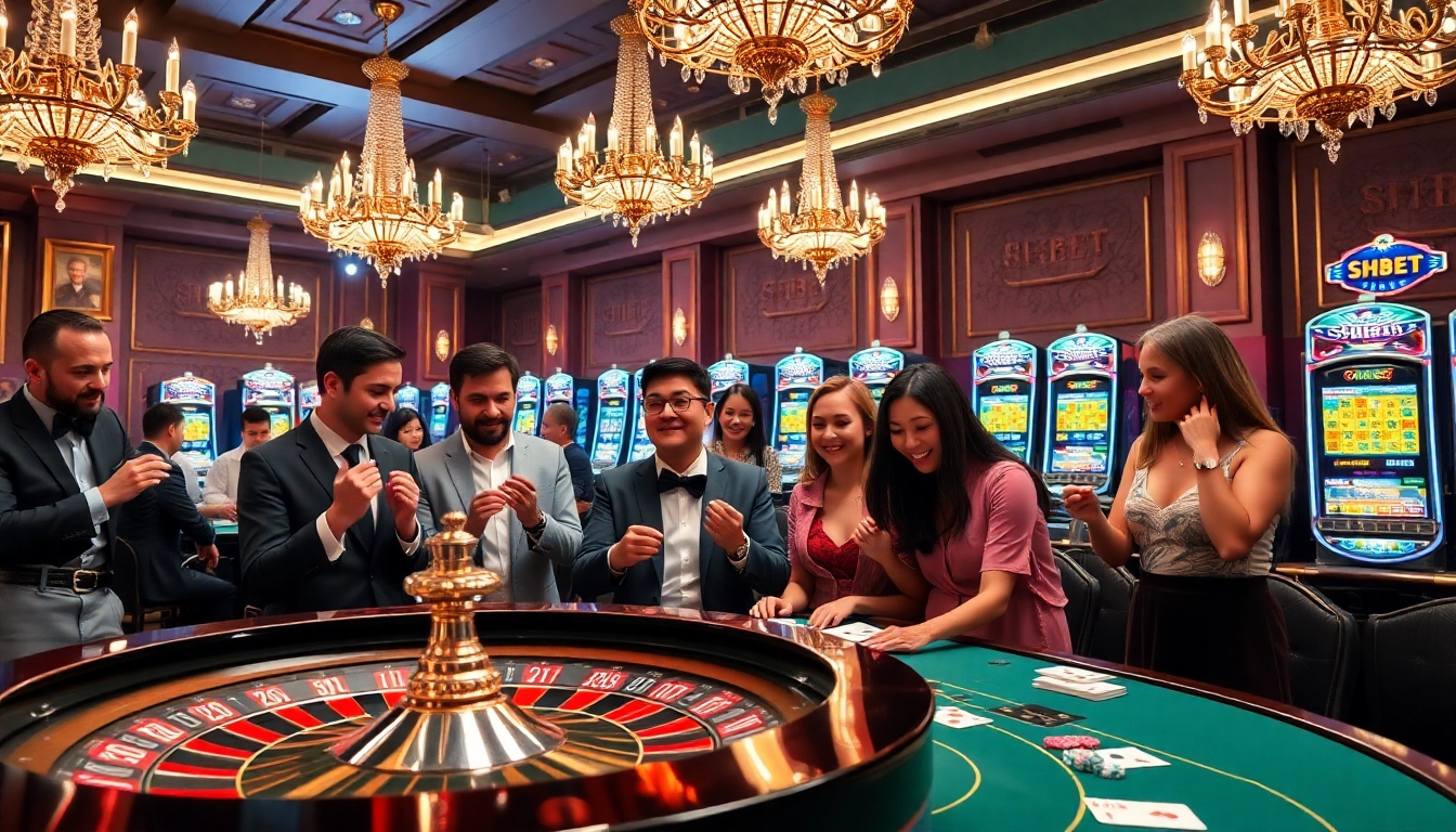 Engaged players enjoying a thrilling game at SHBET's luxurious casino tables.