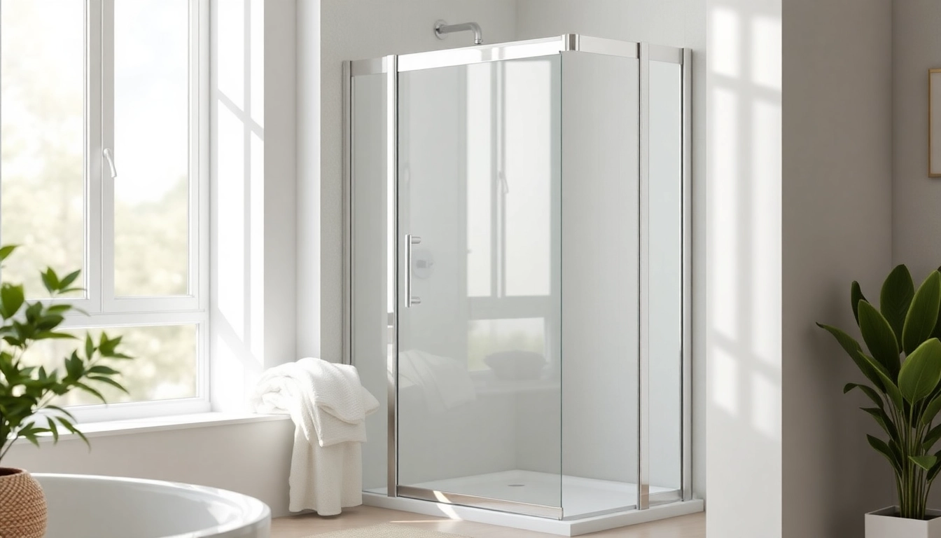 View modern shower screen door highlighting clarity and ease of maintenance.