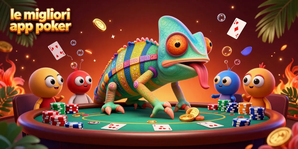Giocando con le migliori app poker, il camaleonte attira monete d'oro in un ambiente vivace.