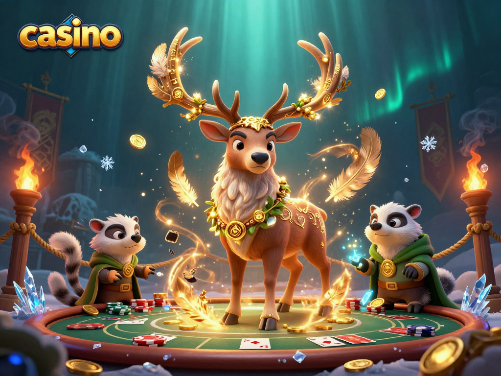 Experience the thrill of casino gaming with dynamic poker action featuring charming characters.