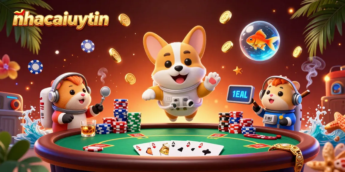 Experience the excitement of nhacaiuytin with a whimsical space casino scene featuring rich colors and dynamic characters.