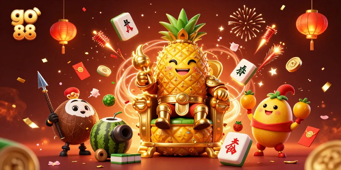 Experience the excitement of go 88 with a vibrant casino scene featuring the golden pineapple king and festive elements.