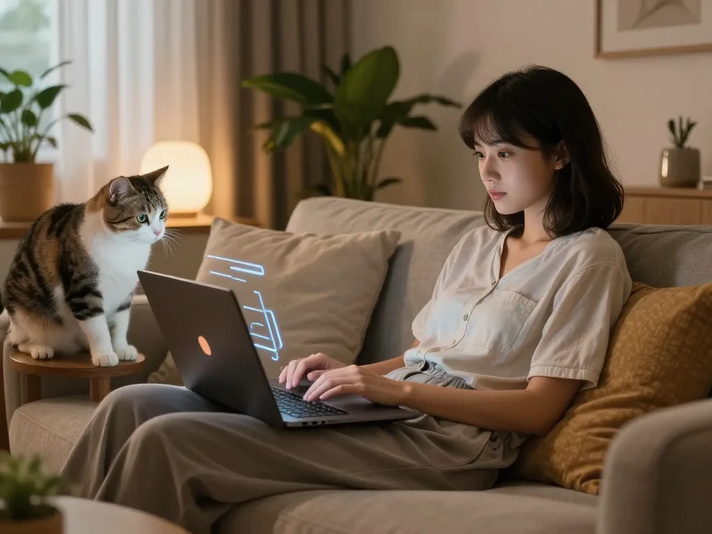 Engaging in nsfw ai chat on a cozy laptop setup with warm ambiance.
