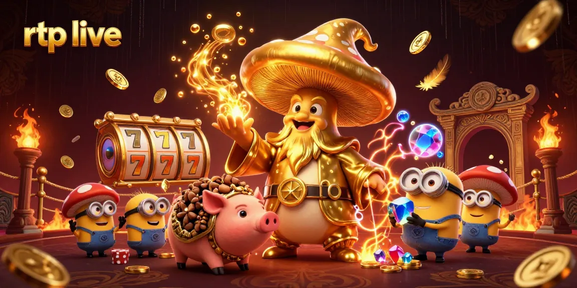 Experience the excitement of rtp live in this vibrant casino-themed illustration with magical elements.