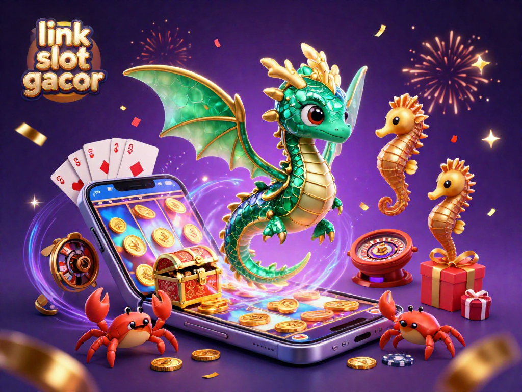 Engage with link slot gacor as you explore vibrant 3D casino elements featuring a sea dragon and treasure.