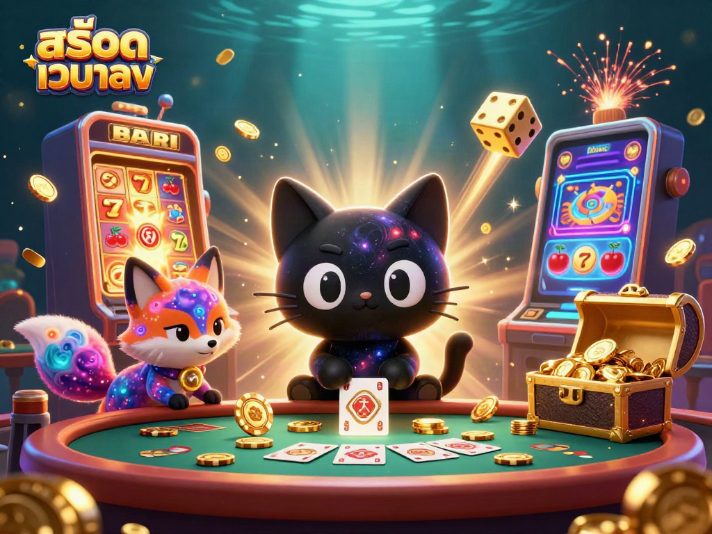 Engage with สล็อตเว็บตรง through a vibrant cosmic casino scene featuring unique characters and dynamic elements.