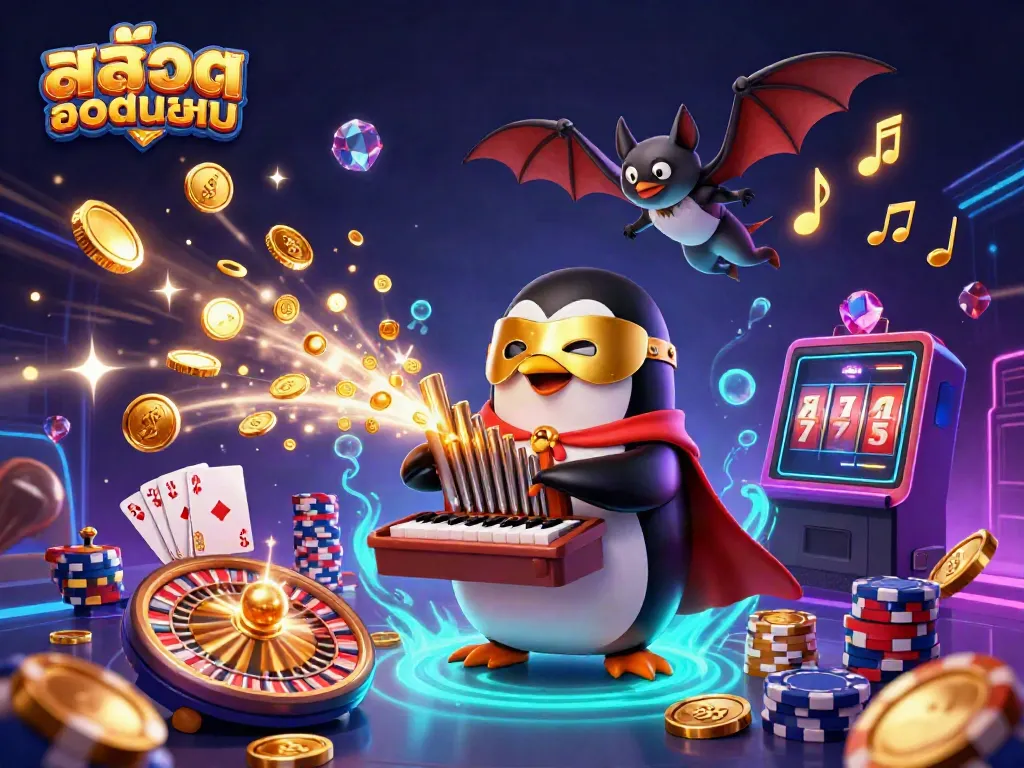 Experience excitement with สล็อตยอดนิยม featuring vibrant 3D characters in a dynamic casino scene!