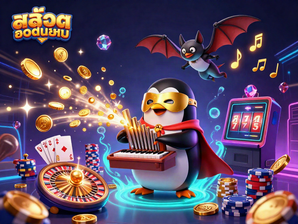 Experience excitement with สล็อตยอดนิยม featuring vibrant 3D characters in a dynamic casino scene!