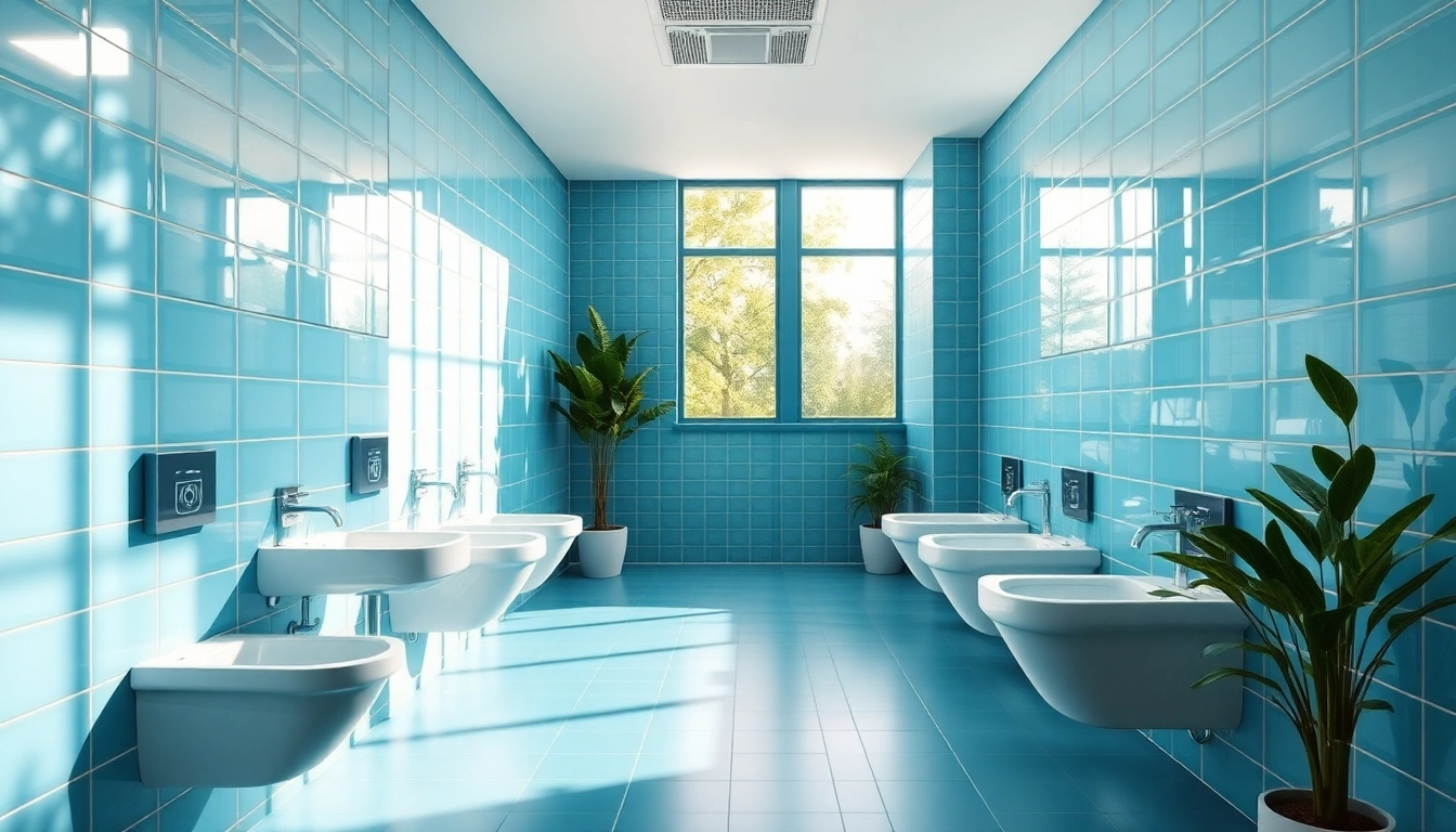 Transforming commercial toilet refurbishment with modern fixtures and vibrant design elements.
