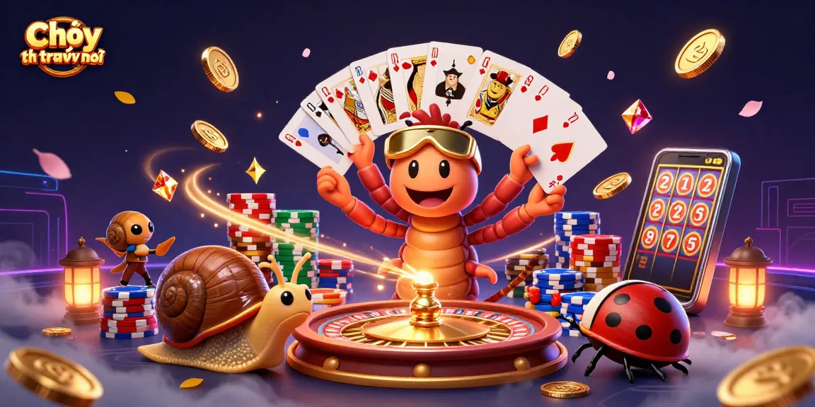 Engaging Chơi có trách nhiệm scene depicting a colorful 3D casino atmosphere with playful characters and game elements.