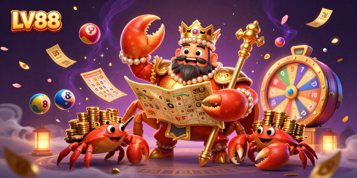 Experience the excitement of LV88 with vibrant casino elements and a golden crab emperor.