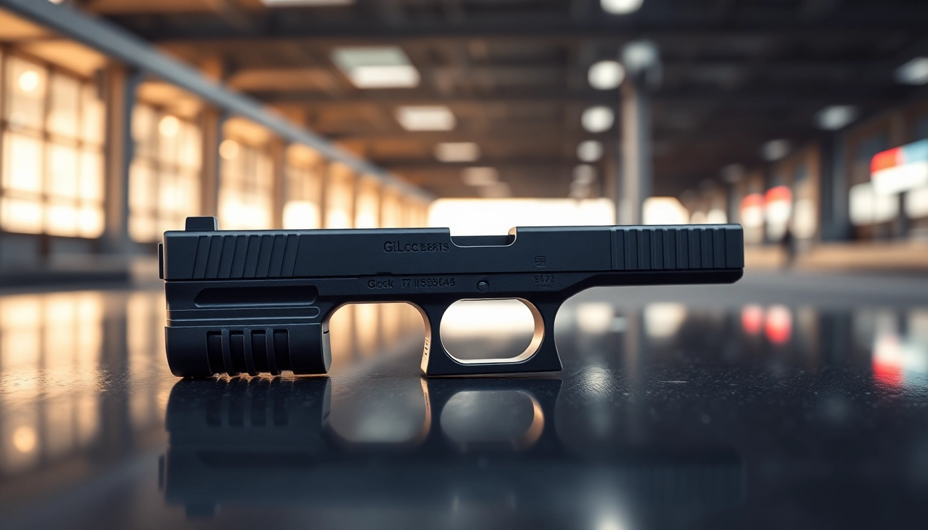 Showcasing a detailed glock 17 slide with intricate texture and design elements.