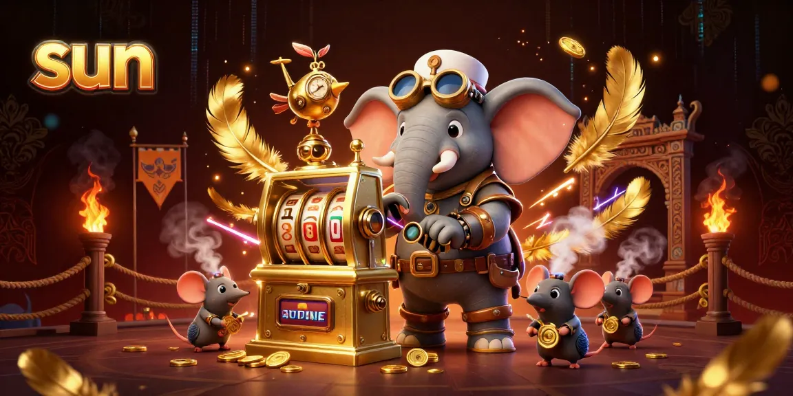 Spin the golden slot machine with sun-themed symbols in a vibrant steampunk scene.