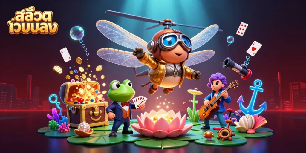 Experience thrill with สล็อตเว็บตรง as animated characters engage in a lively casino scene.